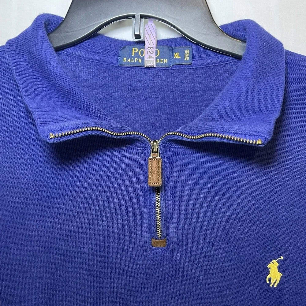Polo Ralph Lauren‎ Estate Rib Sweater Men's XXL Yellow Pony ¼ Zip Pullover Blue